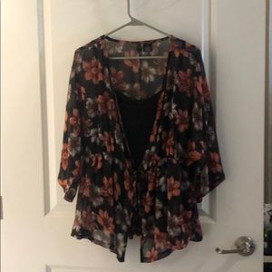 Black tank top with burnt orange flowers blouse